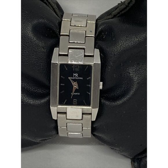 Mount Royal Men's Silver Stainless Steel Analog Black Dial Quartz Watch JK132 - Picture 1 of 12